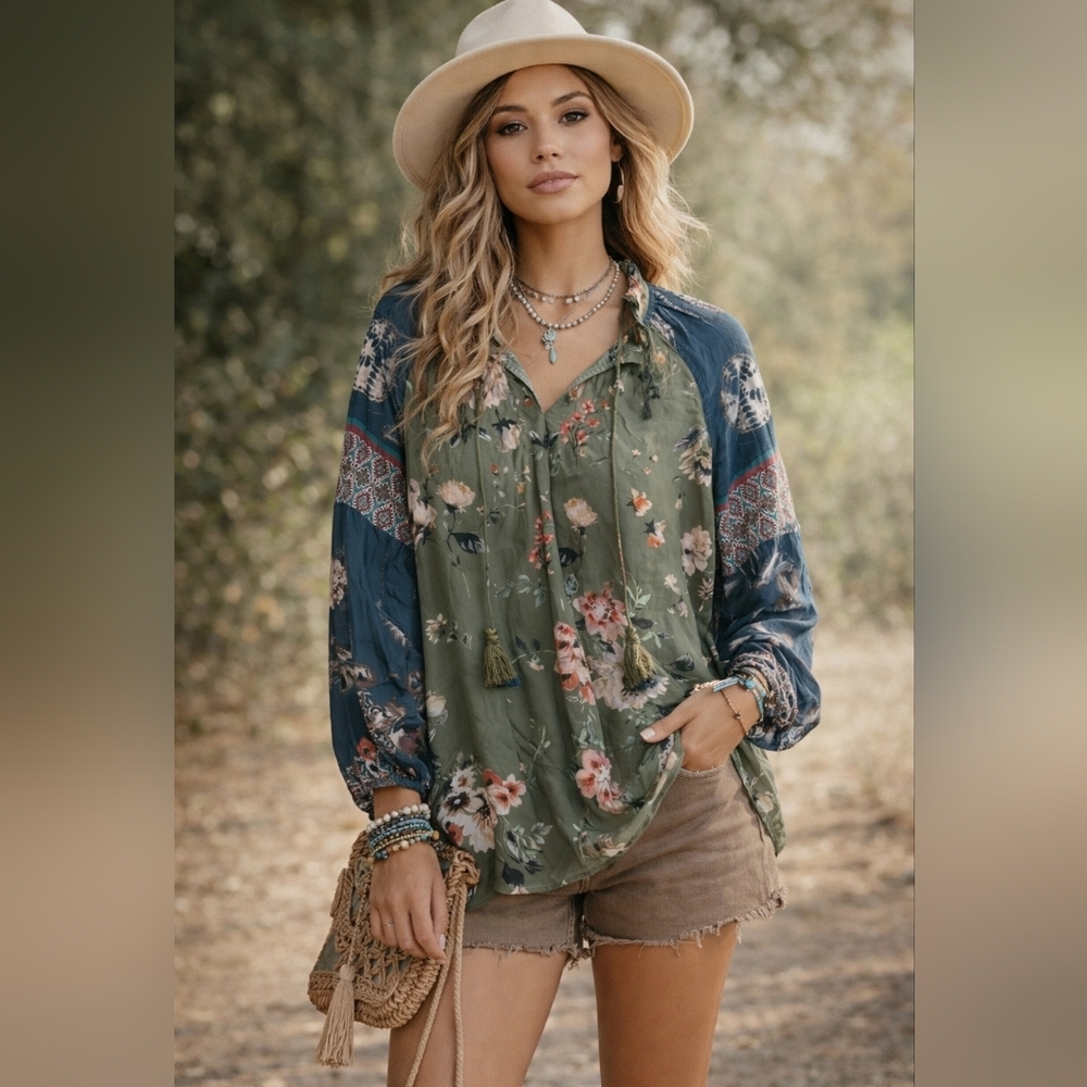 Feathers By Tolani Floral Peasant Top NWT